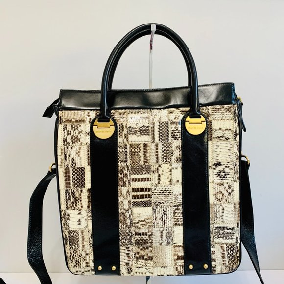 CHARLES DAVID SNAKESKIN AND LEATHER SATCHEL WITH DUST BAG EXOTIC - Picture 5 of 13